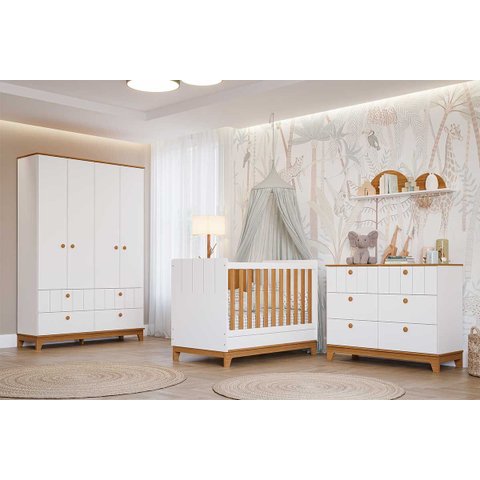 Quarto de Bebê 100¨% MDF Biscoito 4 Portas Branco Nature Permobili Baby