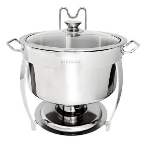 Rechaud Redondo Banho Maria Gourmet Aço Inox 8 Litros com Tampa de Vidro - Brinovar