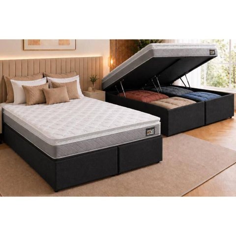 Cama Box Baú Crc Queen +Colchão Ortopédico Magnum Hellen 158