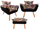 Ver imagem 1 de Kit 2 Poltronas + Puff Decorativo Opala Suede Composê Cerveja Pés Madeira Ms Decor