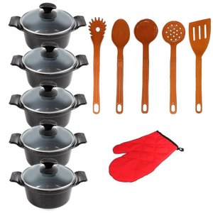 Jogo de Panela Preto Liso Cerâmica Talher Javali Aal 16a24cm