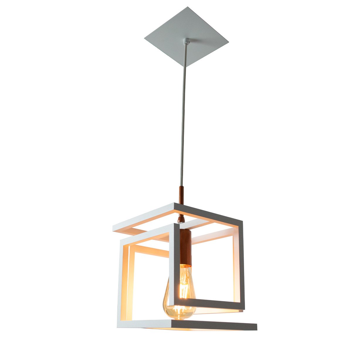 Lustre Pendente 3D Infinity Alumínio Branco Com Cobre - 4