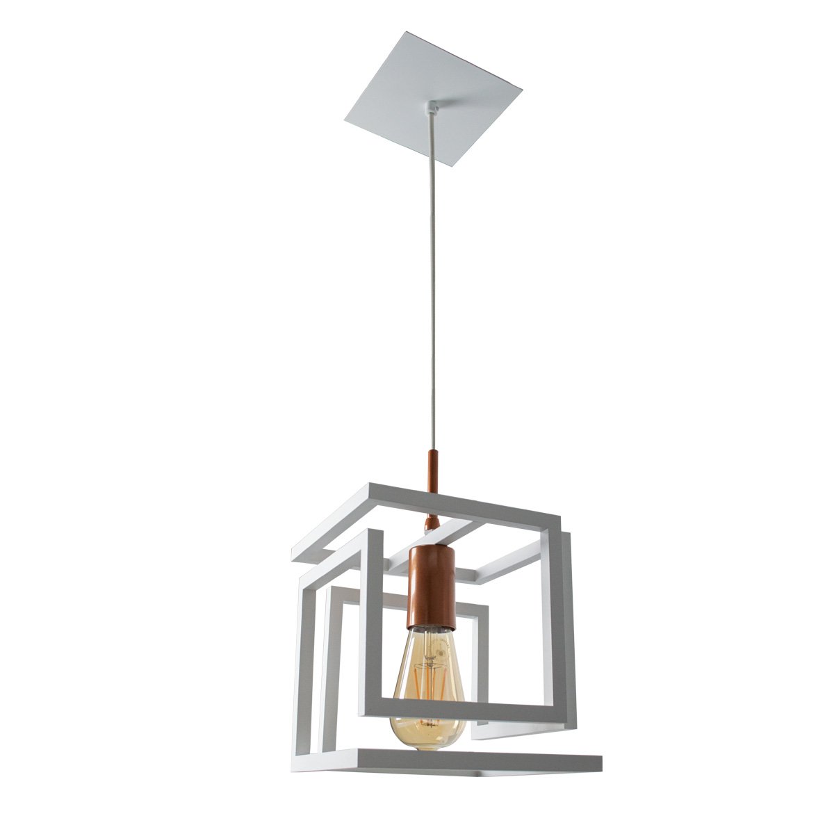 Lustre Pendente 3D Infinity Alumínio Branco Com Cobre - 3