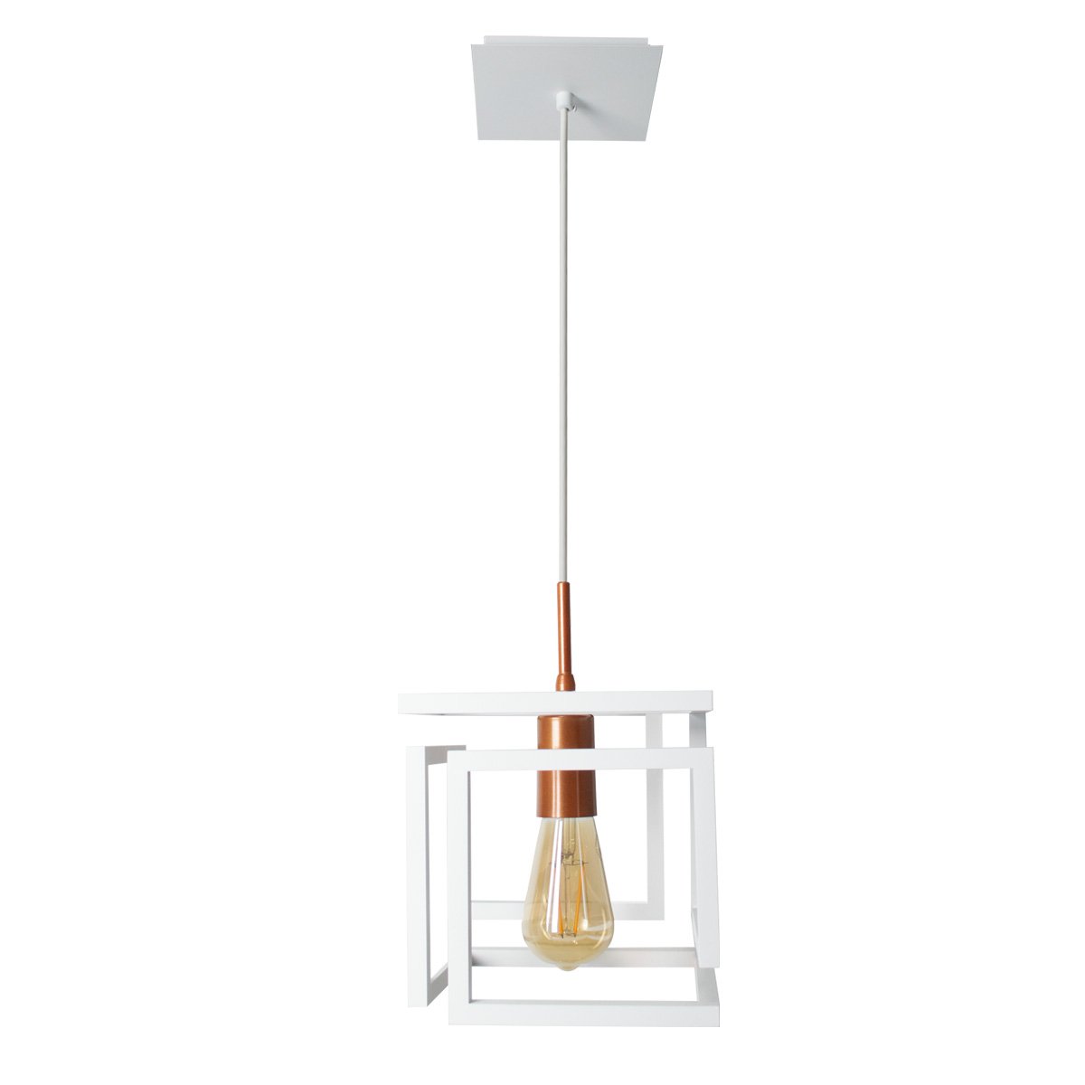 Lustre Pendente 3D Infinity Alumínio Branco Com Cobre - 1