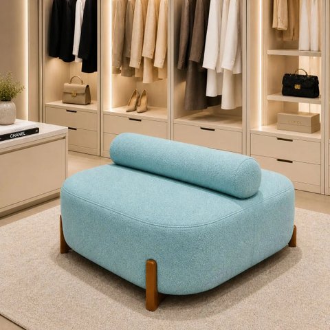 Poltrona Organica Ilha Bouclé p/ Closet e Consultório:Azul-Turquesa/Liso