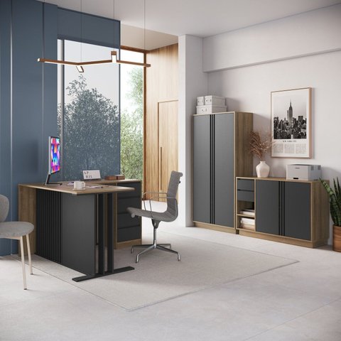 Conjunto Escritório Completo 3 Peças Officce Mel Grafite