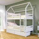 Ver imagem 1 de Beliche Casinha Solteiro Slim Rb com 02 Gavetas e Grade de Proteção Madeira Maciça Branco Housin