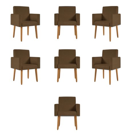 Kit 7 Cadeiras Poltronas Decorativa - Escritório - Recepção Cor:marrom