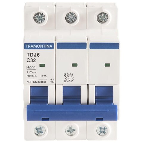 Minidisjuntor TDJ6KA 3 P 32 a Curva C Tramontina