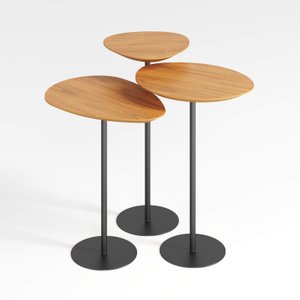 Conjunto de 3 Mesas Laterais Orgânicas Kaleo Base Preta Tampo Mel