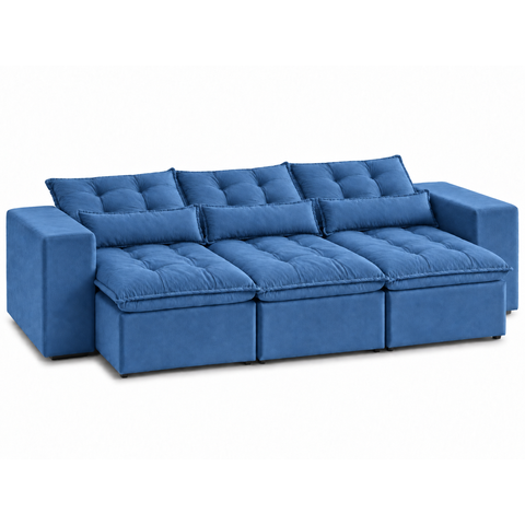 Sofá Master 2,75m Retrátil e Reclinável - 3 Módulos:Azul