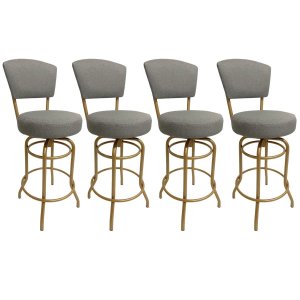 Banqueta Bar Altura 65cm Giratória com Encosto cor Dourado fosco Assento cor linho Cinza grosso Kit 