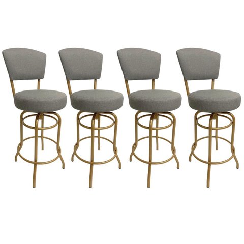 Banqueta Bar Altura 65cm Giratória com Encosto cor Dourado fosco Assento cor linho Cinza grosso Kit 
