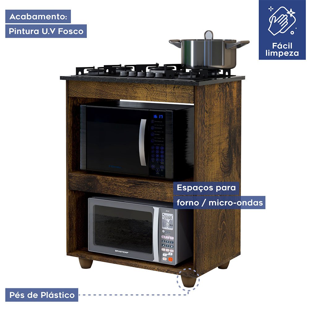 Balcão para Cooktop 4 Bocas Turim Kaiki Móveis - 4