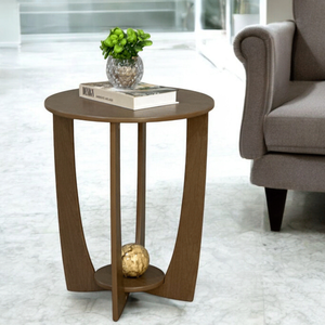 Mesa Apoio Lateral Sala Estar Decorativa Redonda Sofá Canto: Imbuia