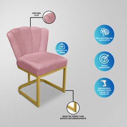 Cadeira de Jantar Flor Industrial Rosa - Base Ferro Dourado - 5