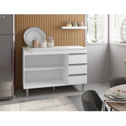 Balcão de Cozinha Andréia 120cm Branco + Tampo - AJL Móveis - 2