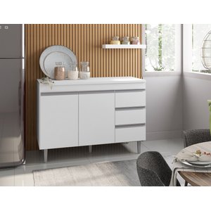 Balcão de Cozinha Andréia 120cm Branco + Tampo - AJL Móveis