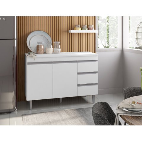 Balcão de Cozinha Andréia 120cm Branco + Tampo - AJL Móveis