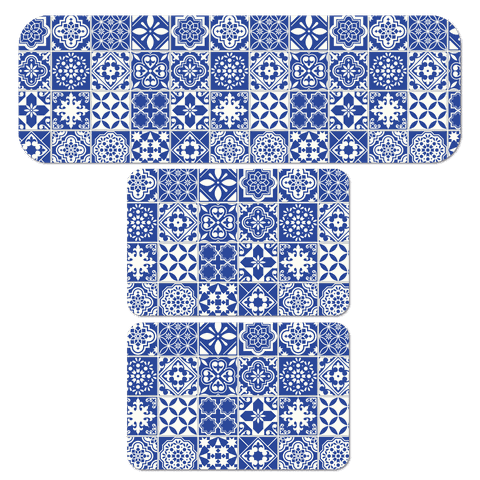 Kit de 3 Tapetes para Cozinha Azulejo Português Antiderrapante