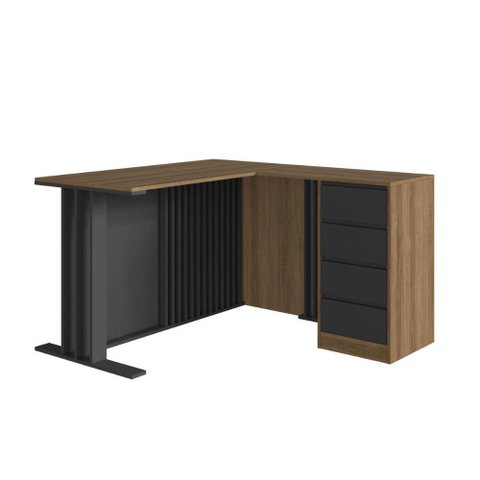 Mesa Escrivaninha de Escritório em L com 4 Gavetas 130x120x75cm Cj8020 Mel Grafite