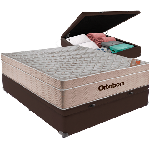 Cama Box Baú e Colchão Airtech Springpocket Molas Ensacadas Casal Ortobom: Marrom