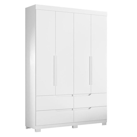 Guarda Roupa Solteiro Doble 04 Portas Branco Freijó - Móveis Albatroz