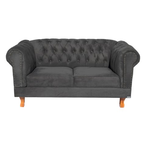 Conjunto Sofá Namoradeira Chesterfield Capitonê Duque Suede Cinza Chumbo Decoração, Recepção, Salas 