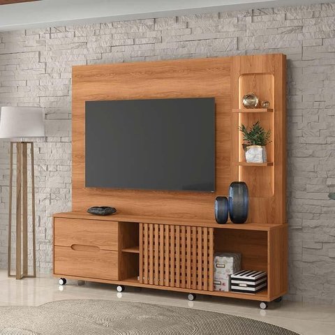 Estante Home Sala 207cm para Tv 70 Pol Led Brise Lukaliam Jequitiba