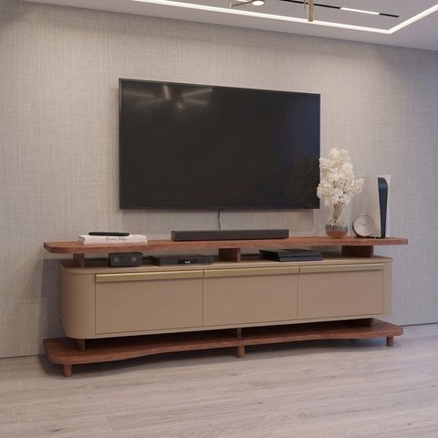 Rack para TV até 75 Polegadas 180cm Pés em Madeira Maciça Guarapari Marrom Fendi/Freijó