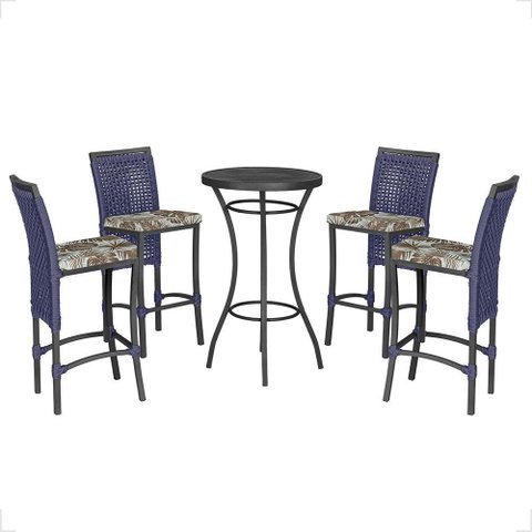 Mesa Bistrô e 4 Banquetas Roma Preta Corda Náutica Estofado 6 Trama Original