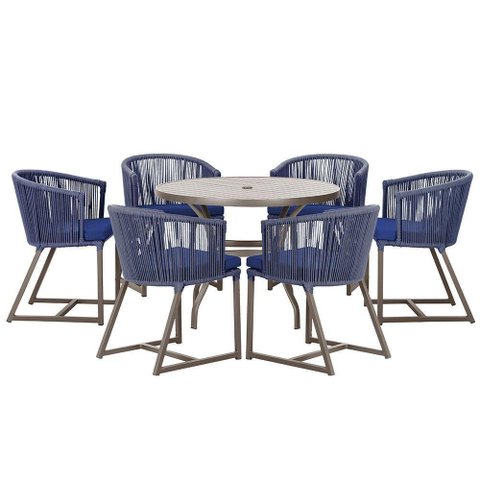 Mesa e 6 Cadeiras Jantar Noronha Marrom E10 Trama Original Azul