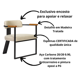 Kit 02 Poltronas Oregon Braço Madeira Linho Bege Estrutura Preto Fosco - 7