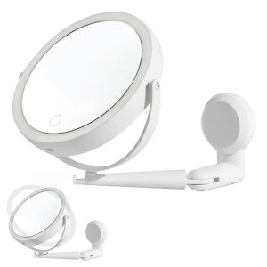 Espelho Giratorio 360 Graus 3 Tons Led 5x Aumento Touch Usb Bateria Recarregavel Ajustavel Parede Ba