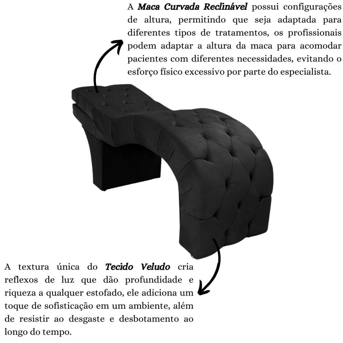 Maca Estética Estofada Reclinável Ergonômica Veludo Eliana:preto - 5