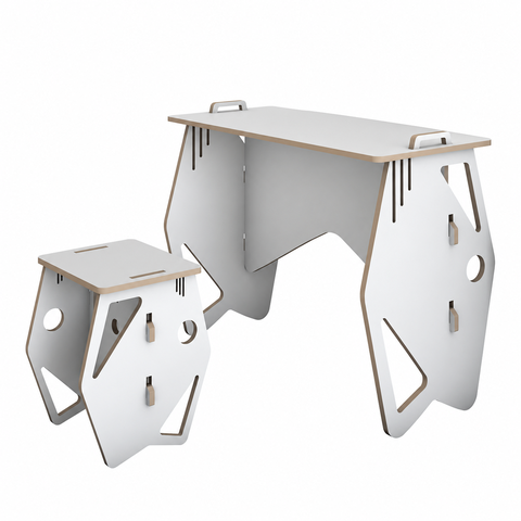 Kit de Escrivaninha e Banco Infantil Juvenil Mesa de Apoio Branco Madeira MDF Fácil Montagem
