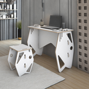 Ver imagem 1 de Kit de Escrivaninha e Banqueta Infantil Juvenil Mesa de Apoio Soho Branco Mdf