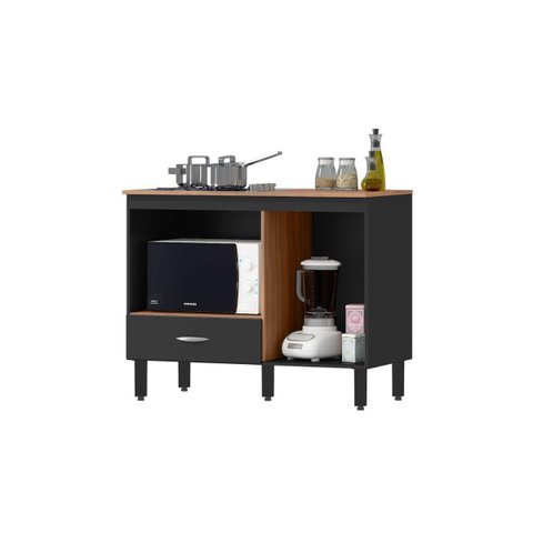 Balcão Cozinha Cooktop Blane 105cm com 1 Porta e 1 Gaveta Faro:preto