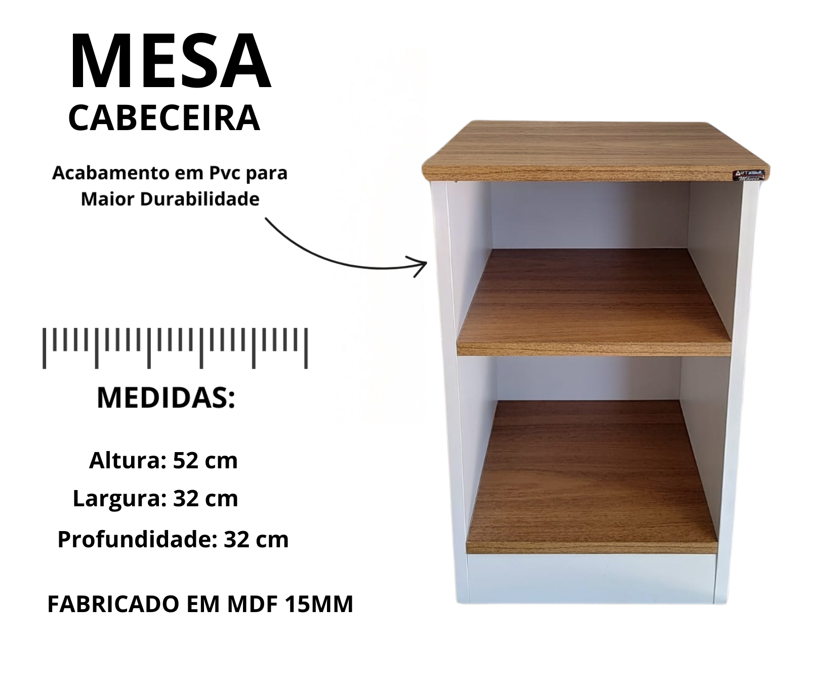 Mesa de Cabeceira na Cor Freijó com Branco - 2