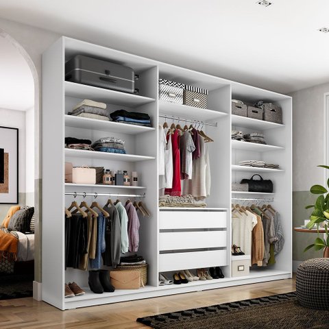 Closet Casal Guarda Roupa sem Porta 237cm 3 Gavetas Mdf Pisa R02 Branco - Lyam Decor