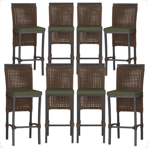 8 Banquetas em Alumínio Roma Preta Corda Náutica Tecido 13