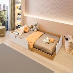 Cama Infantil Montessoriana Solteiro Cloud:branco/freijó - 3