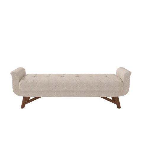Puff Recamier Decorativo com Pés em Madeira 195 cm Itália P05 Linho Creme - Lyam Decor