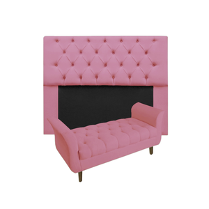 Cabeceira Estofada Mirage e Recamier Grécia Queen 160 Cm Suede Rosa Barbie - Incasa Decor