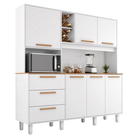 Kit Cozinha 6 Portas 3 Gavetas 182 cm Mari Branco Absoluto Zanz
