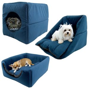 Cama Toca Iglu 3 em 1 Suede Cachorro e Gato Frio Quente Pet Tamanho P - Azul