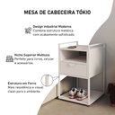 Ver imagem 4 de Mesa de Cabeceira Industrial Tókio com Gavetas para Apoio em Ferro Branco - Tampo Branco