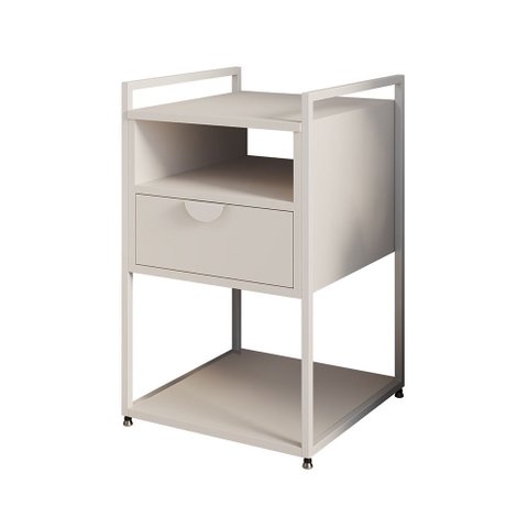 Mesa de Cabeceira Industrial Tókio com Gavetas para Apoio em Ferro Branco - Tampo Branco