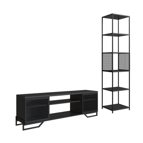 Conjunto Sala de Estar Estilo Industrial Rack Estante Preto P1027