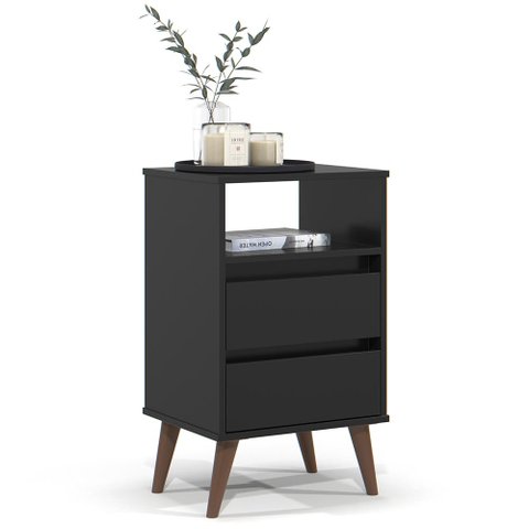 Mesa de Cabeceira Roma Quarto com 2 Gavetas Preto